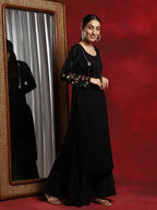 Floral Embroidered Sequinned Silk Kurta