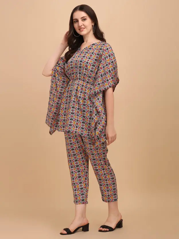 Ethnic Cotton Kaftan Co-ord Set Multicolor Geometric Print
