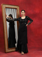 Floral Embroidered Sequinned Silk Kurta