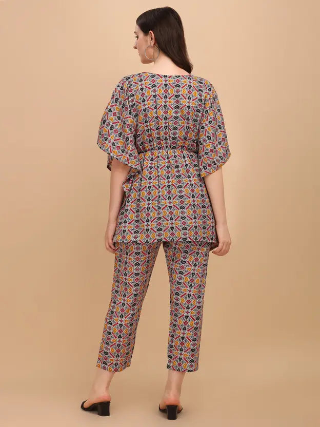 Ethnic Cotton Kaftan Co-ord Set Multicolor Geometric Print